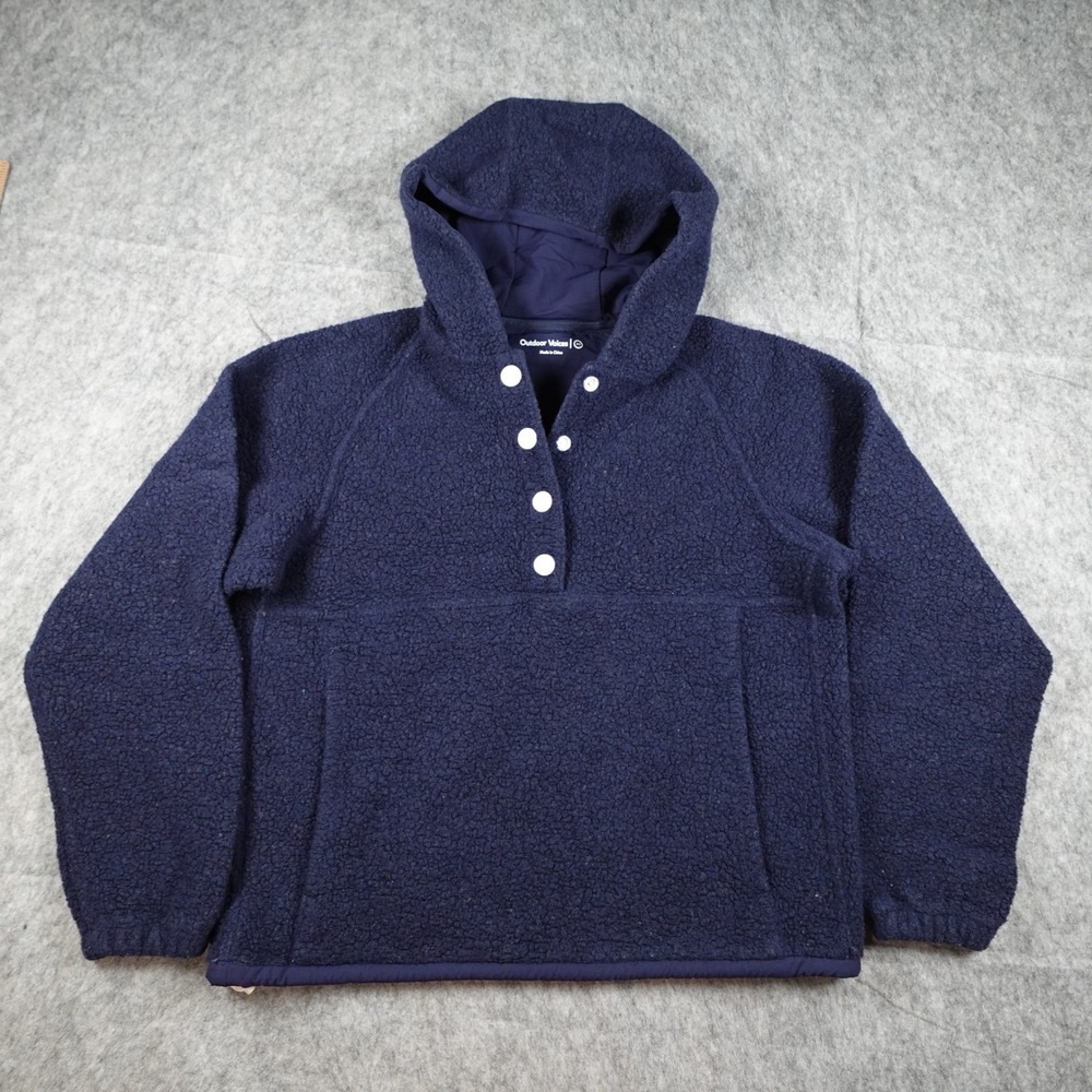 Outdoor Voices Hoodie Women Extra Small Navy Blue MegaFleece Snap Front Pullover